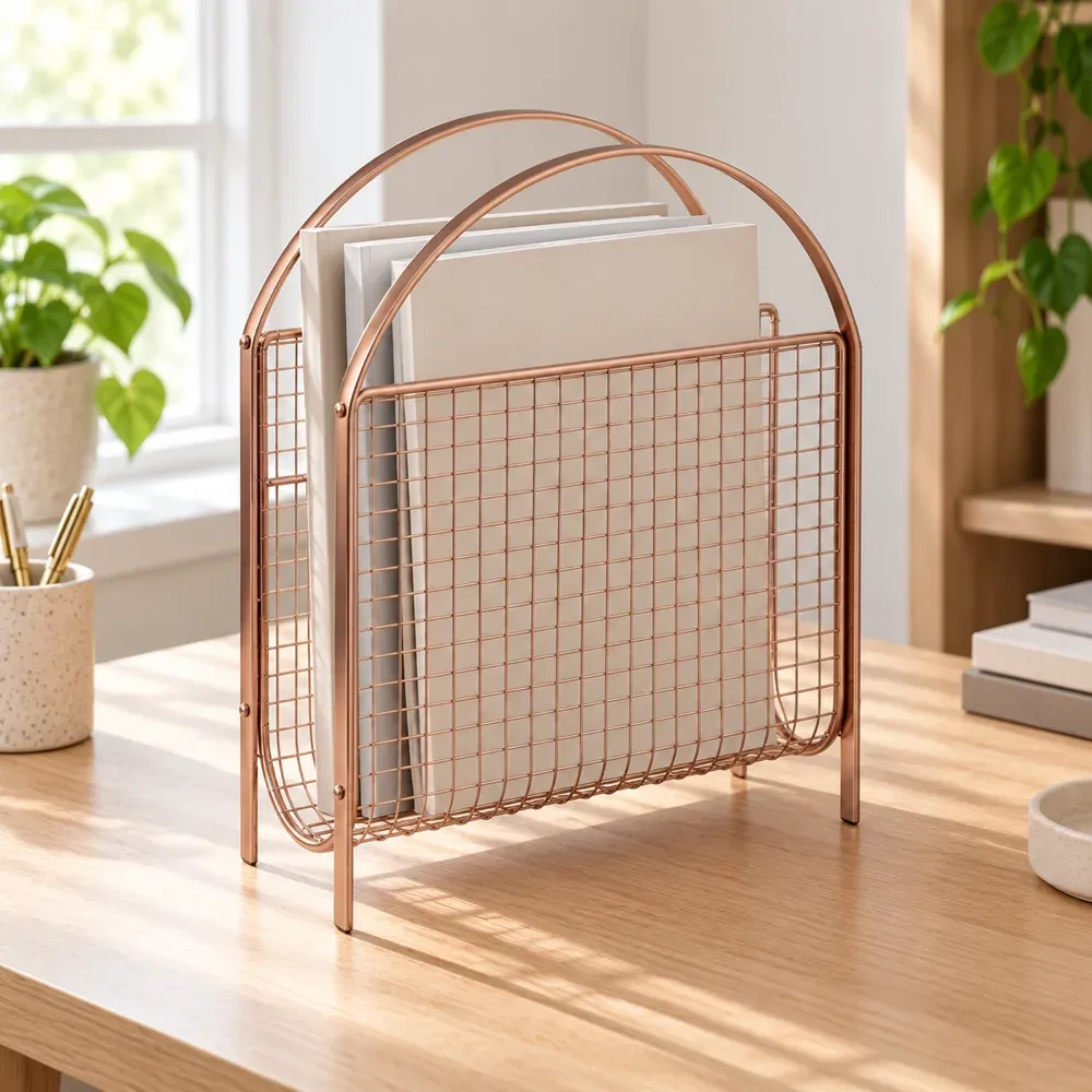 Leander Mesh Magazine Basket — use view