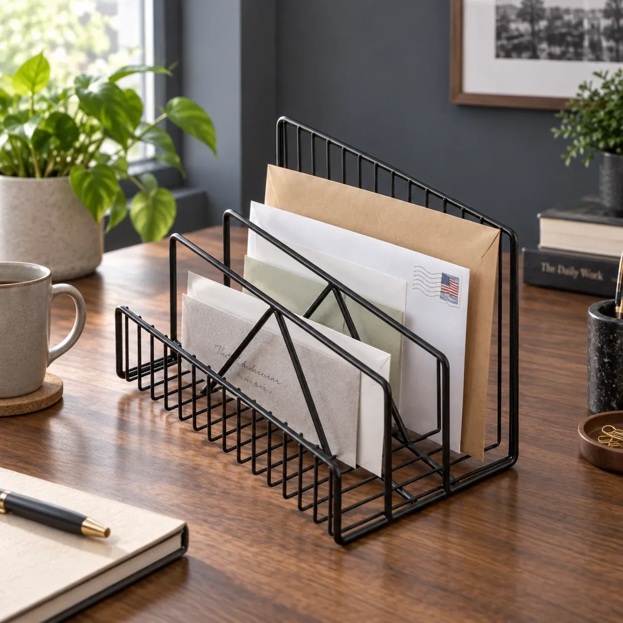 Owen Wire Mail Sorter, in use; styling objects are not included