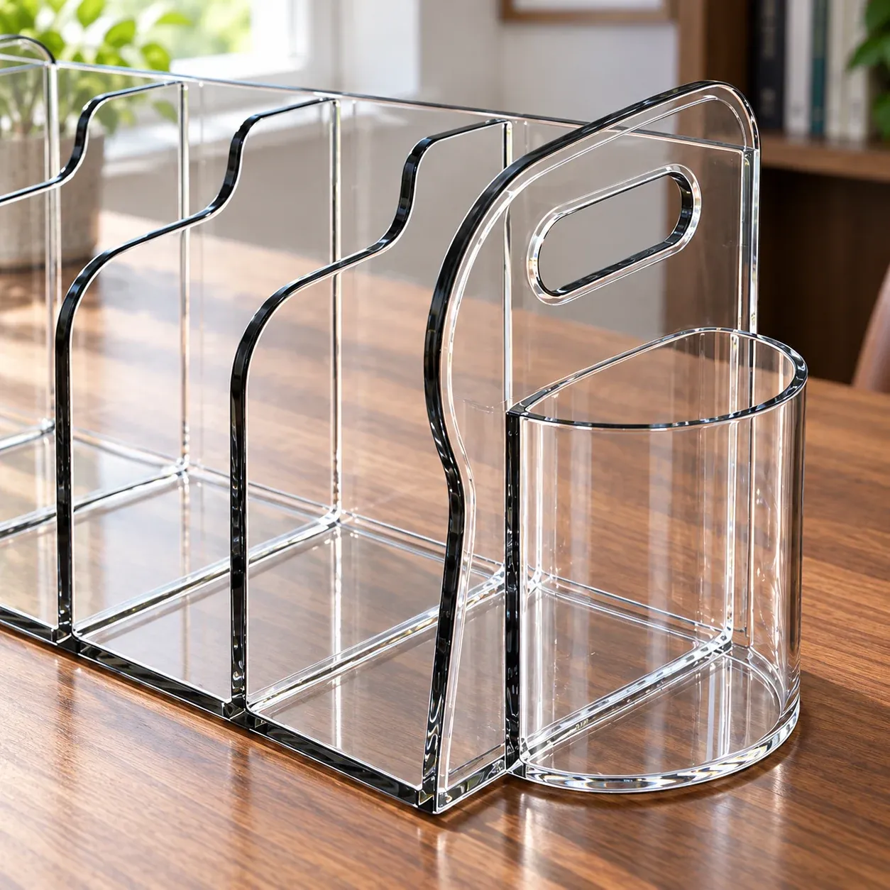 Alton Clear Desk Organizer - Clear, four slots and pen cup - construction detail