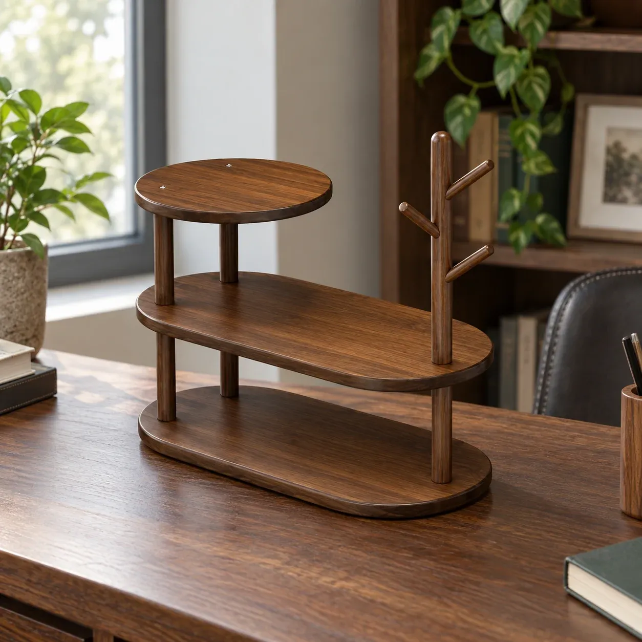 Lucian Tiered Desktop Shelf - Bamboo, three tiers - complete item