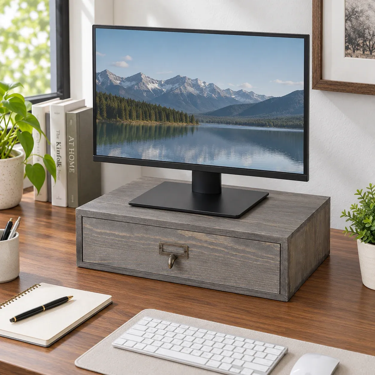 Theo Monitor Drawer Stand, in practical use; props not included