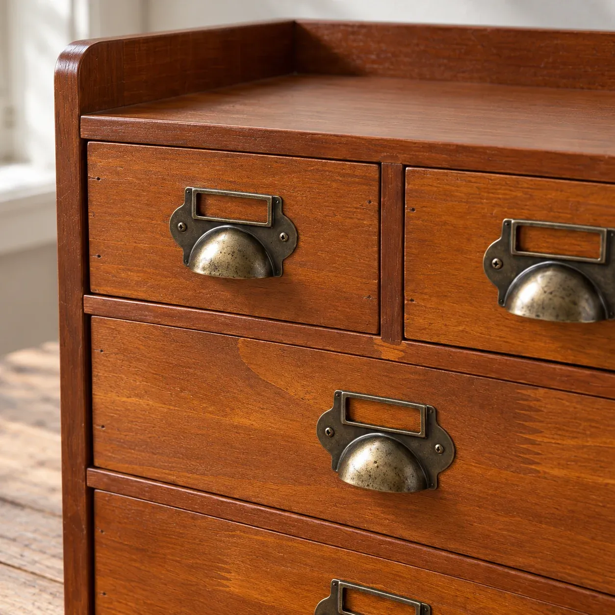 Osric Pine Cabinet - Vintage brown, four drawers - construction detail
