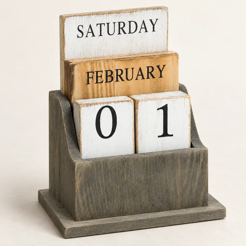 Cecil Wooden Desk Calendar — lead view