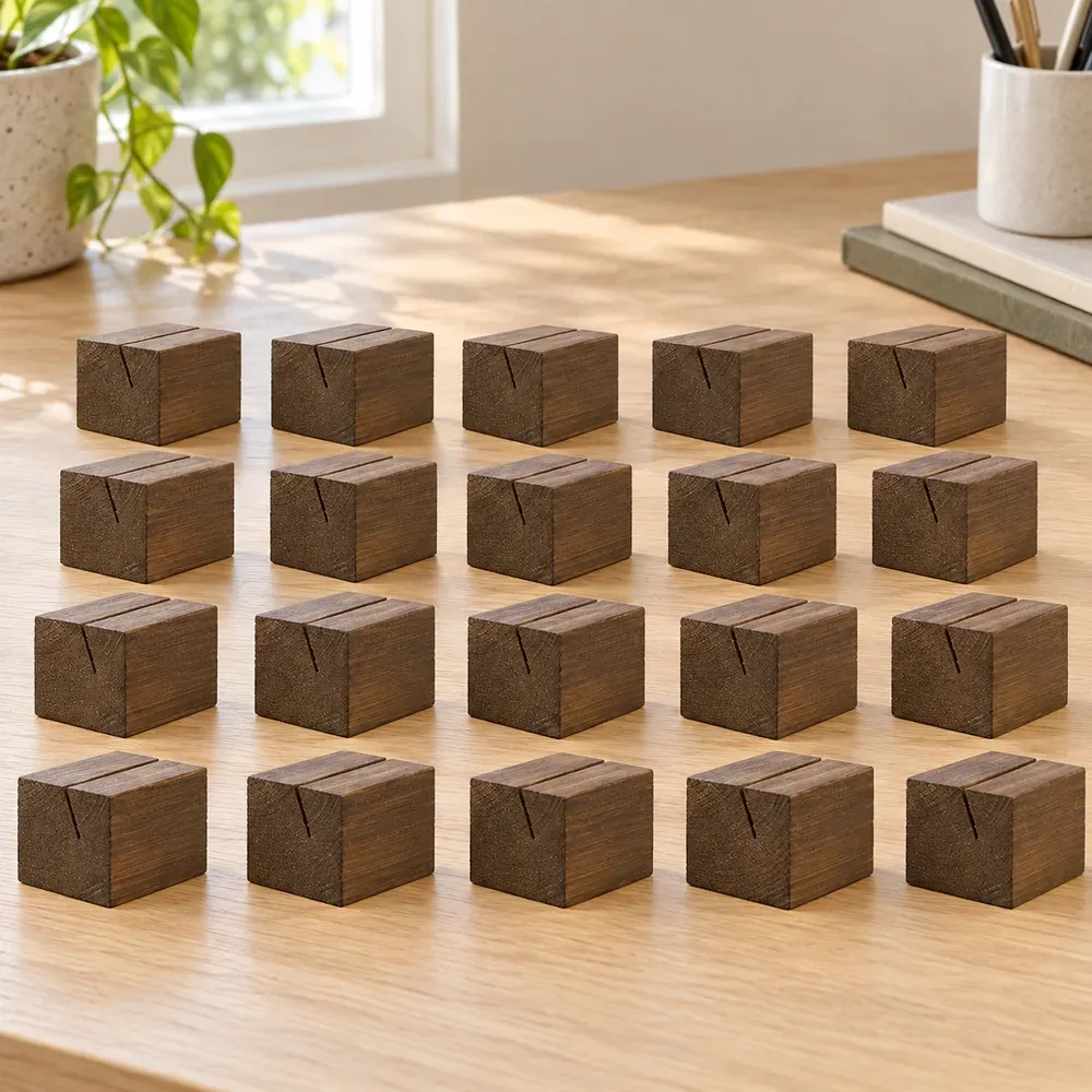 Complete set of twenty brown wooden card holders