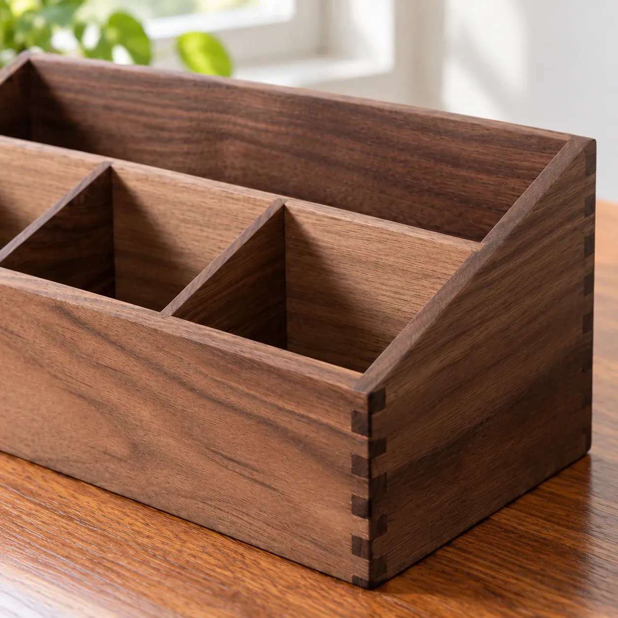 Winston Walnut Organizer - Walnut, four sloping compartments - construction detail