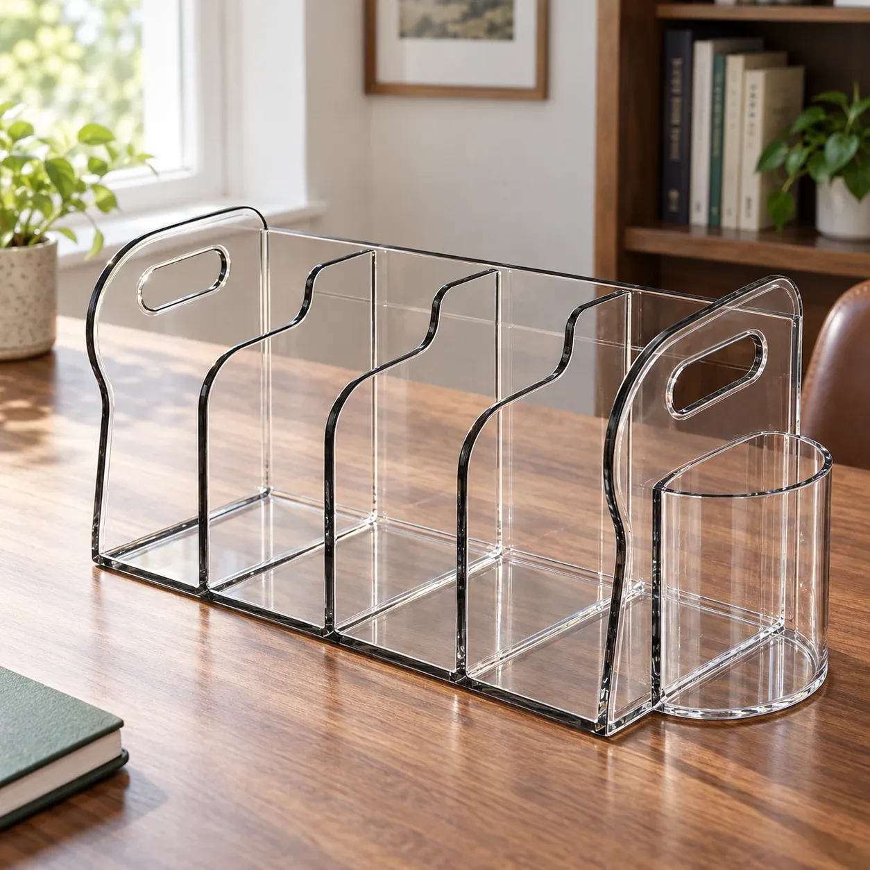 Alton Clear Desk Organizer - Clear, four slots and pen cup - complete item