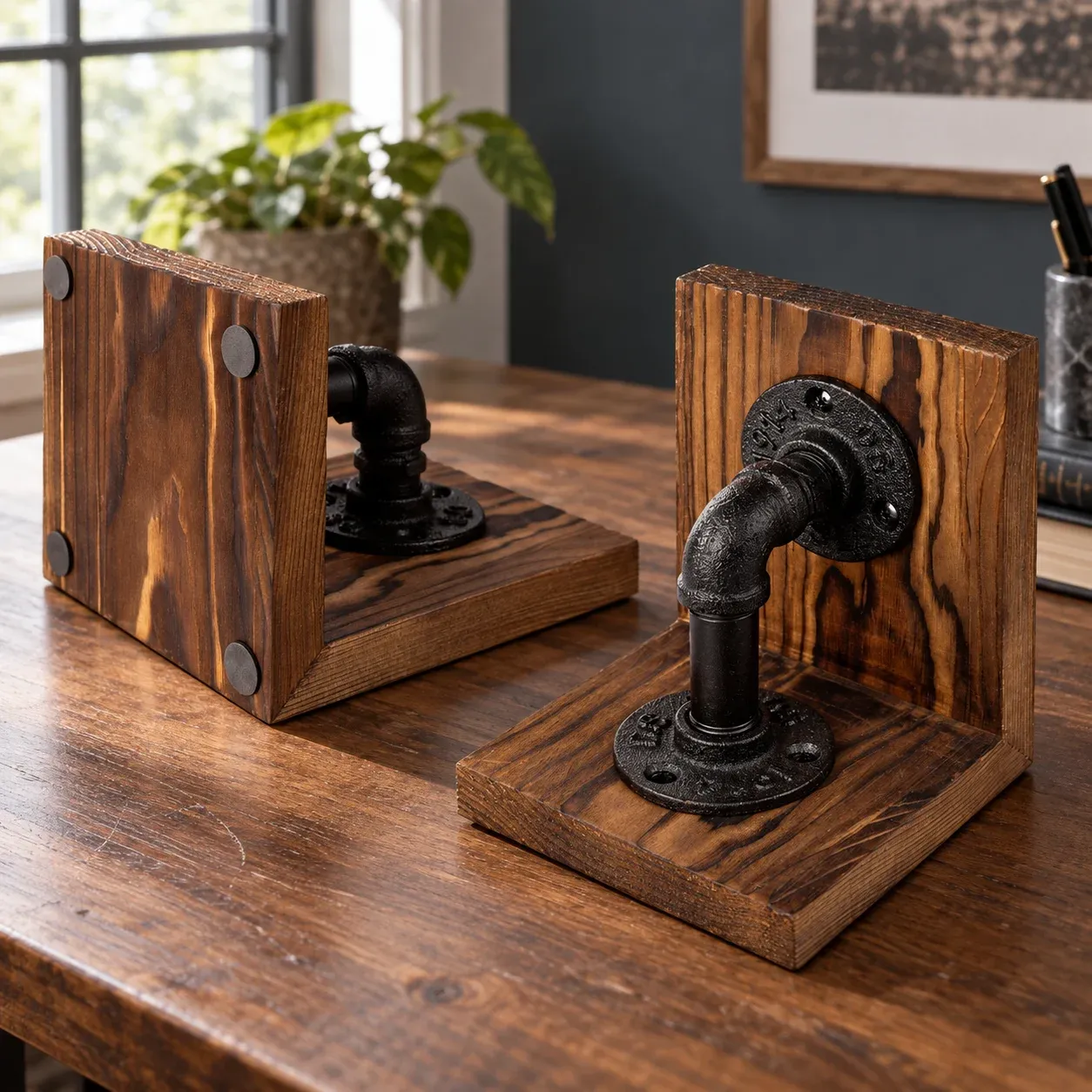 Zane Pipe Bookends, complete Brown and Black product