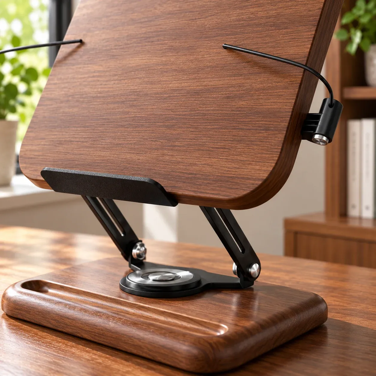 Ambrose Reading Stand - Walnut color, wooden base, rotating model - construction detail