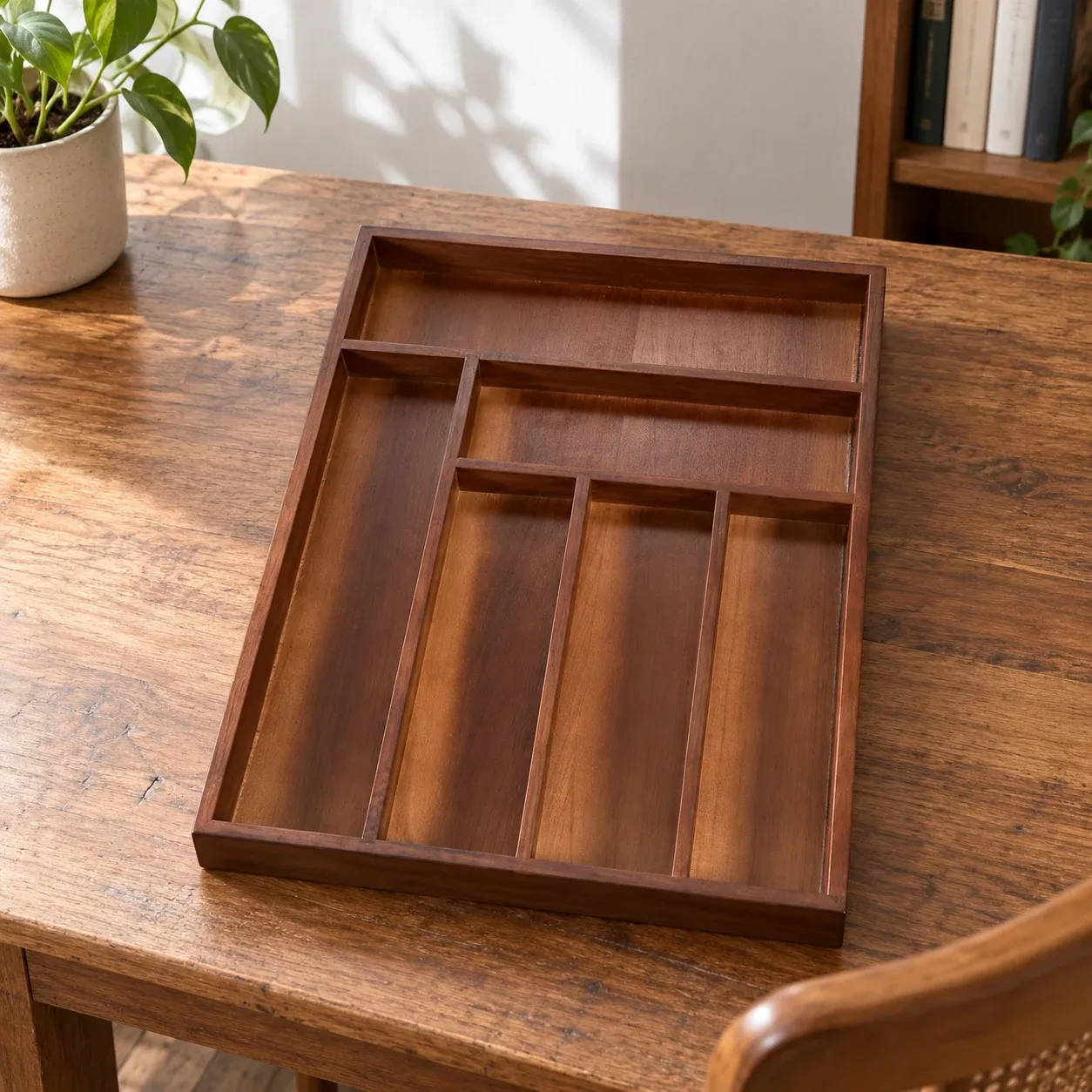 Malcolm Divided Tray - Walnut color, large 41.5 x 31.5 x 3.5 cm - complete item