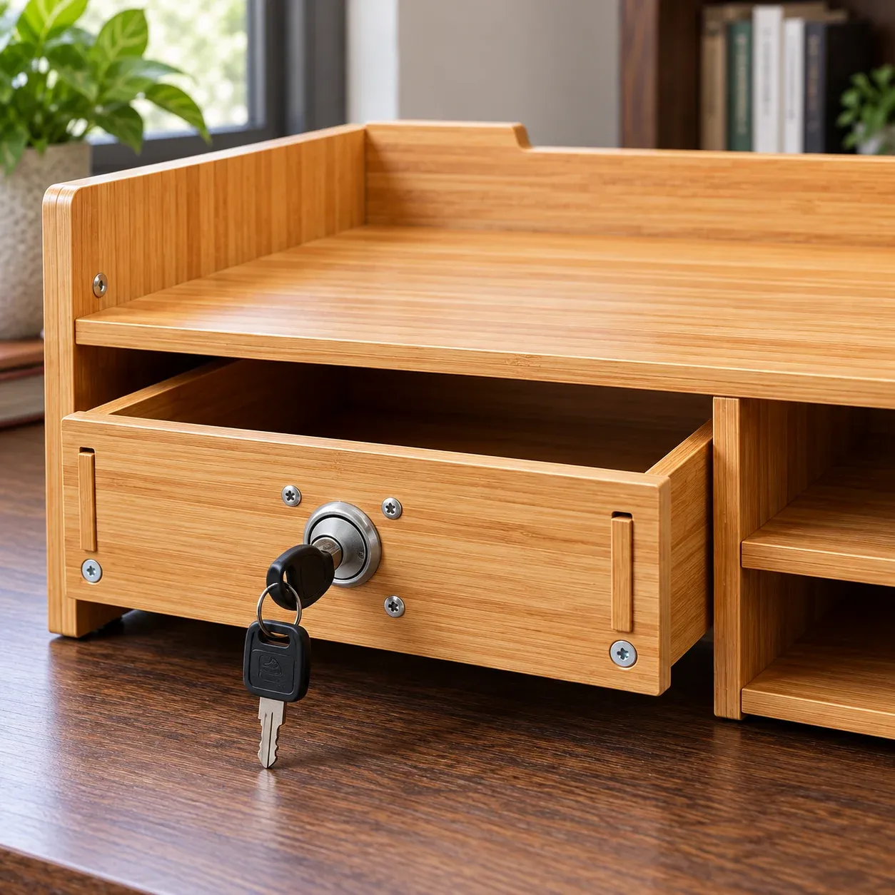 Clive Locking Monitor Riser - Cherry wood color - construction detail