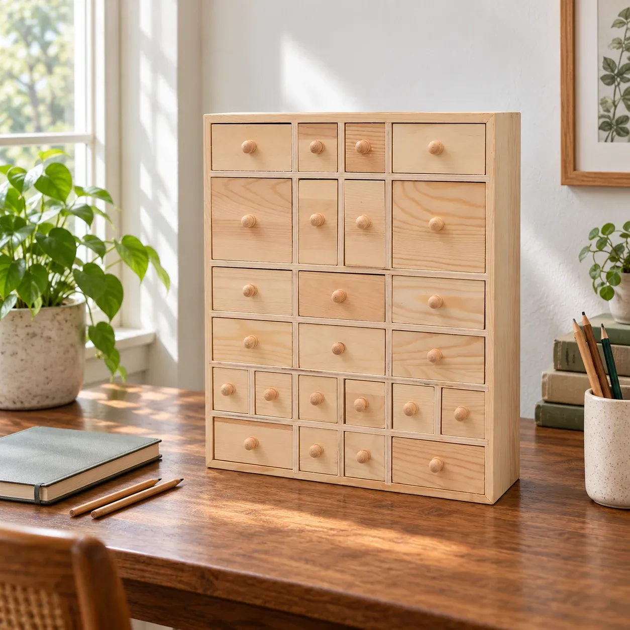 Bennett Drawer Cabinet - Natural wood, 35 x 29 x 11 cm - in a furnished setting; other objects not included