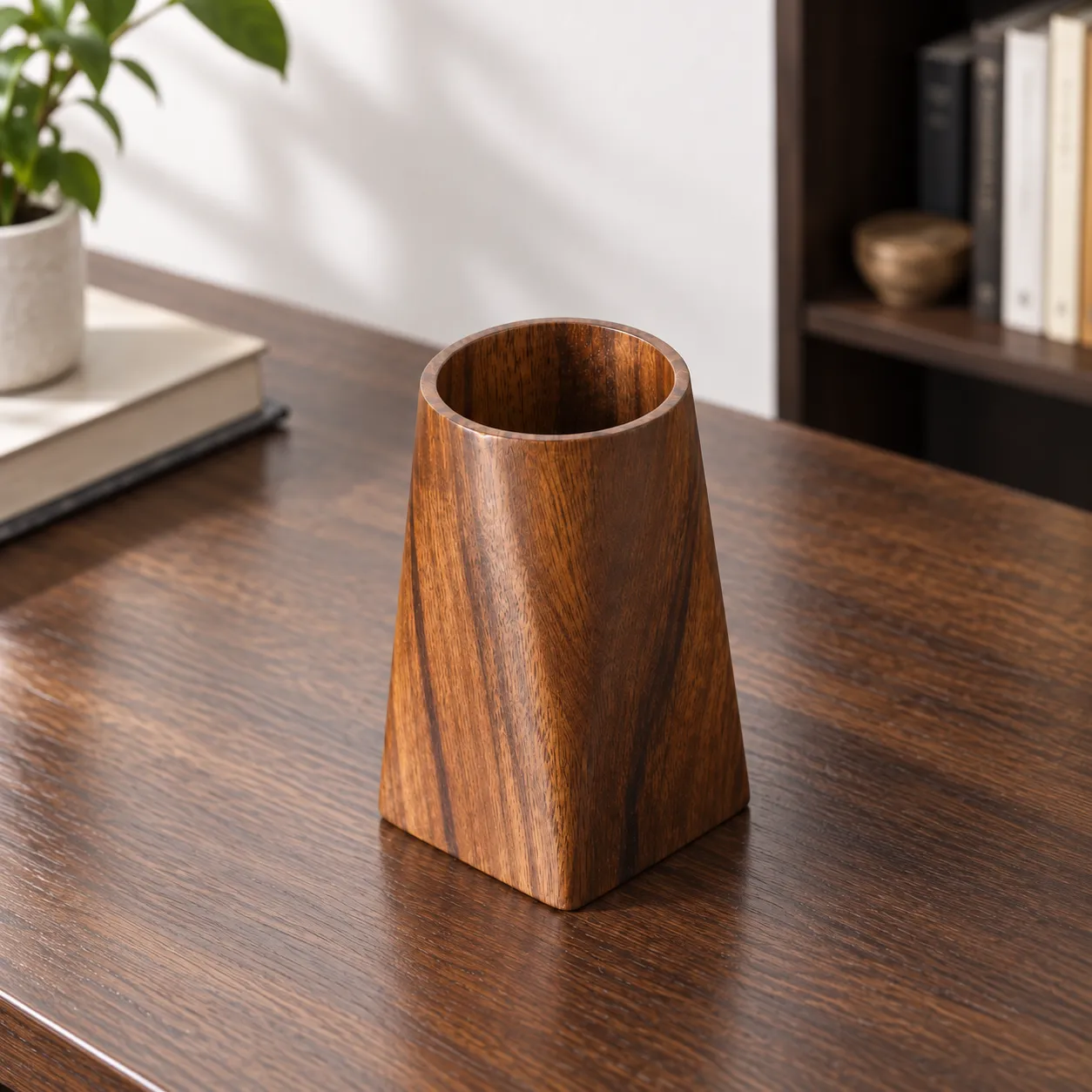 Rowan Wood Pen Cup: alternate view of the plain wood construction
