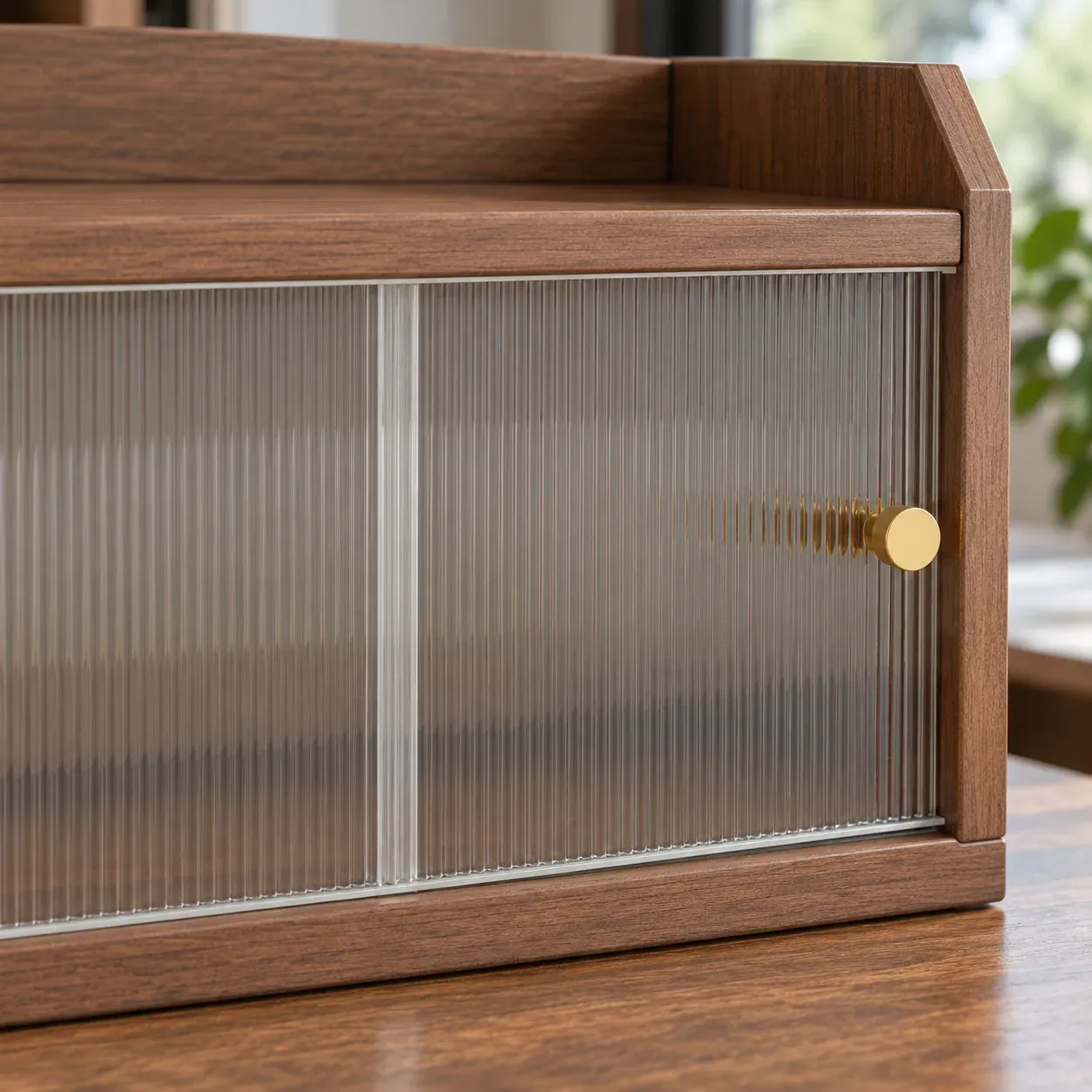 Edmund Sliding Desktop Cabinet - Walnut color, 48 cm - construction detail