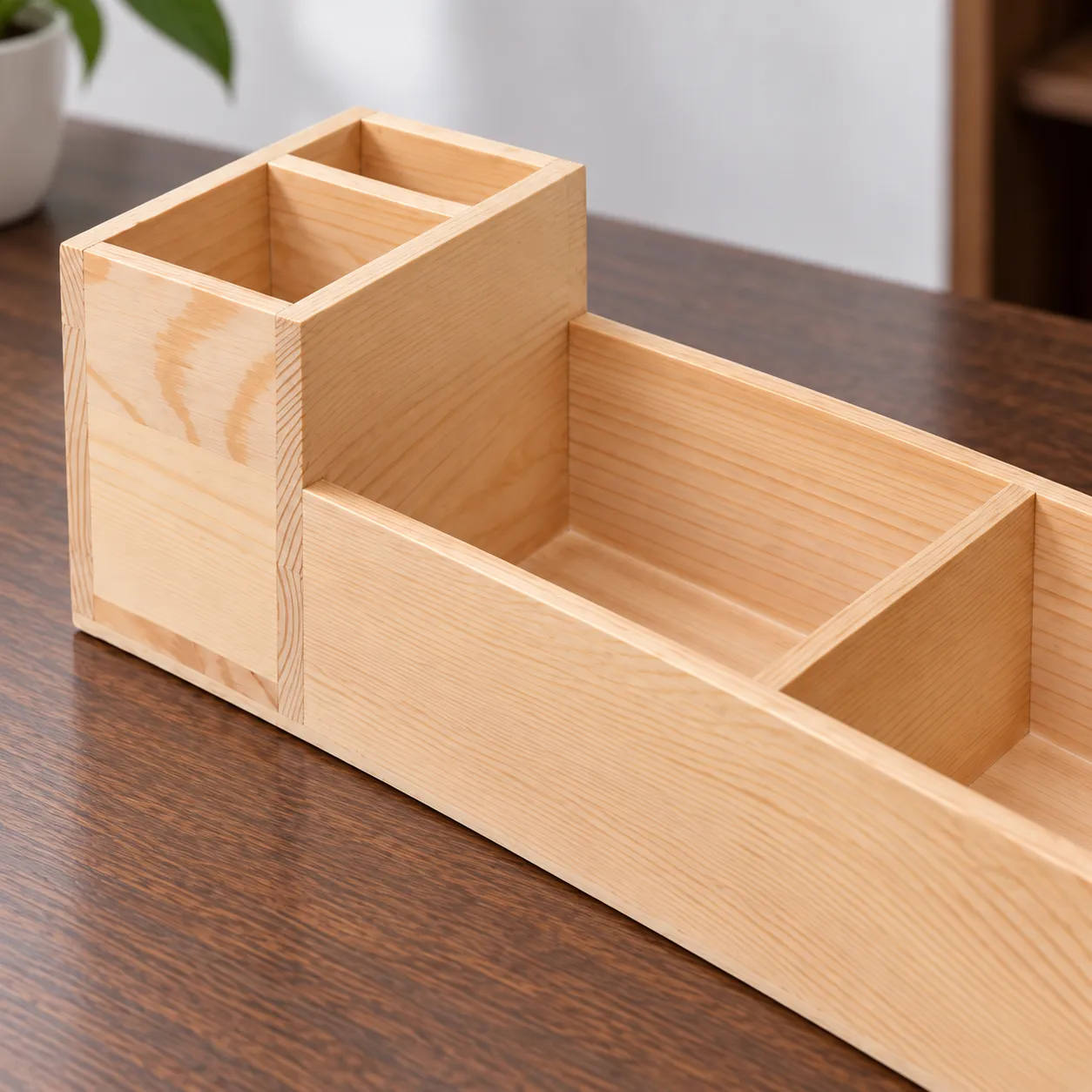 Hayes Wood Desk Caddy: close view of real construction