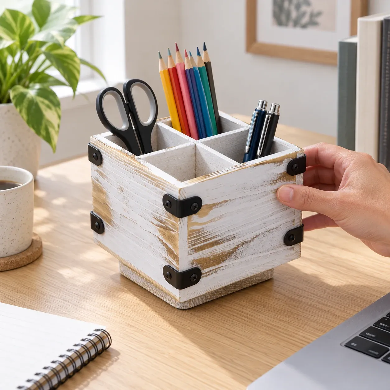 Mina Rotating Desk Caddy in use; styling props not included