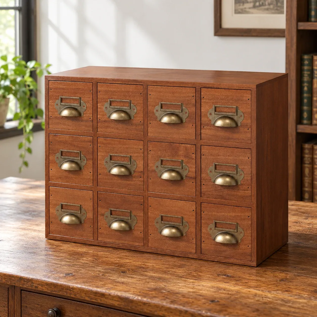Thorne Apothecary Cabinet - Vintage brown, twelve horizontal drawers - complete item