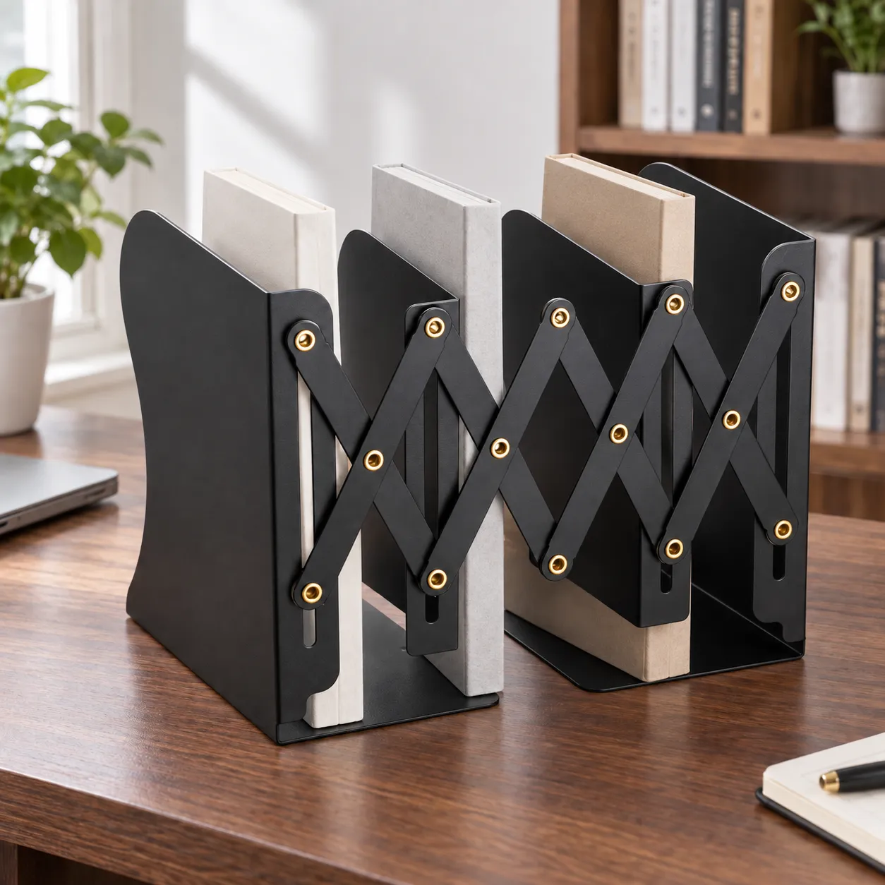 Graham Expanding Book Rack: in use; stationery and books not included