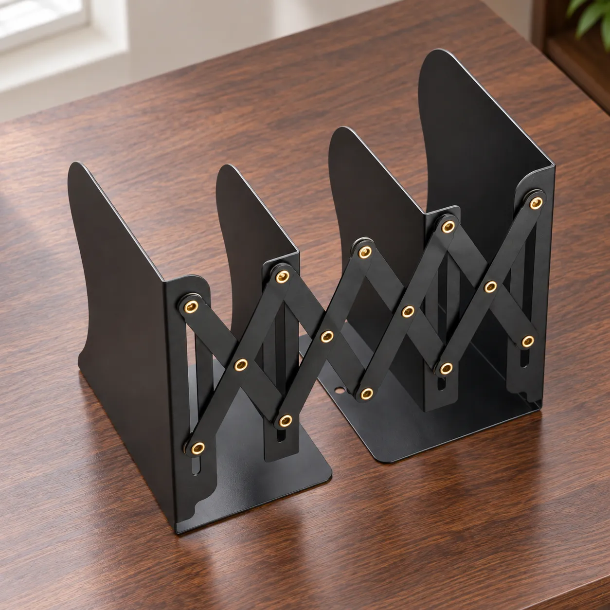 Graham Expanding Book Rack: higher view of compartments and construction