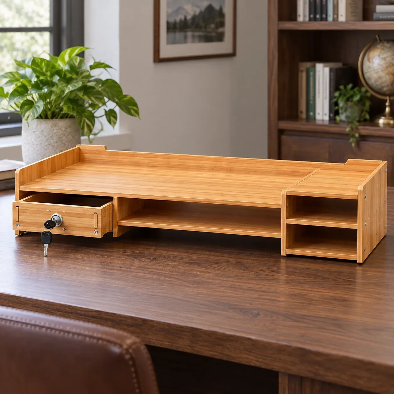 Clive Locking Monitor Riser - Cherry wood color - complete item