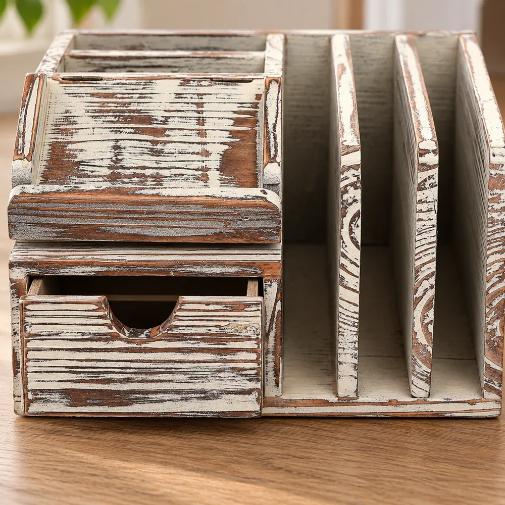 Wilbur Wooden Desk Organizer — detail view