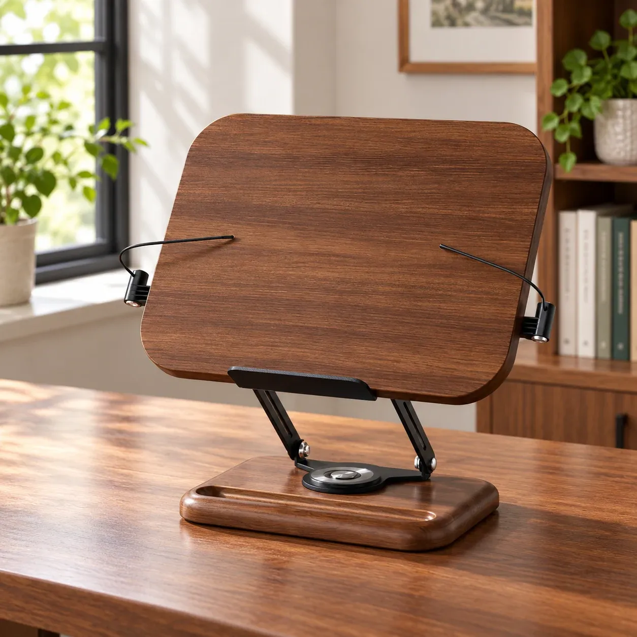 Ambrose Reading Stand - Walnut color, wooden base, rotating model - complete item