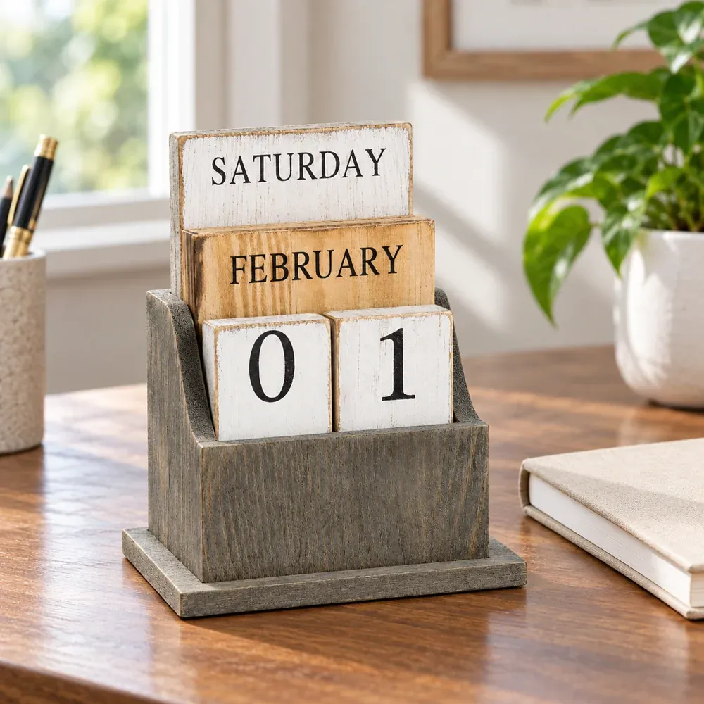 Cecil Wooden Desk Calendar — use view