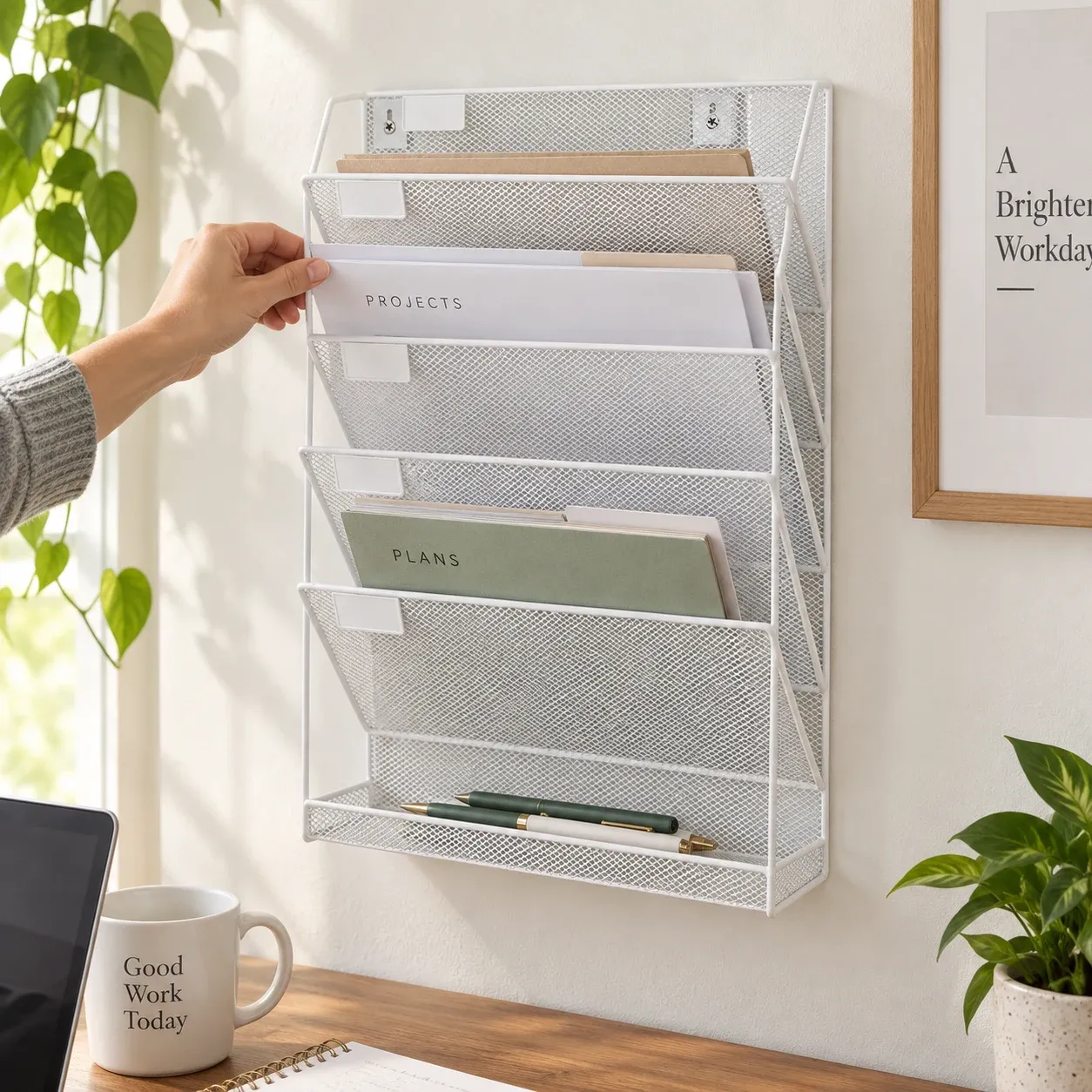 Florence Wall File Rack in use; styling props not included