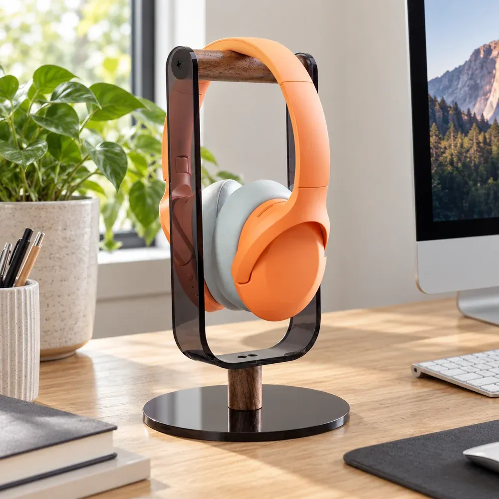 Beatrix Walnut Headphone Stand — use view