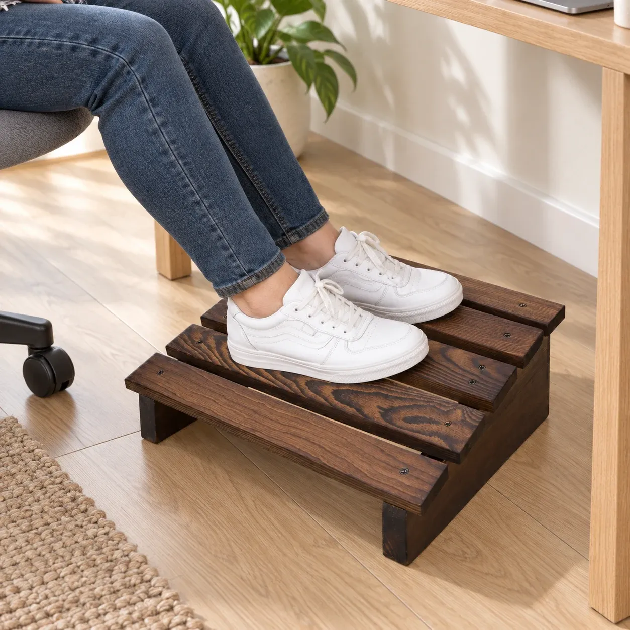Arthur Angled Footrest in use; styling props not included
