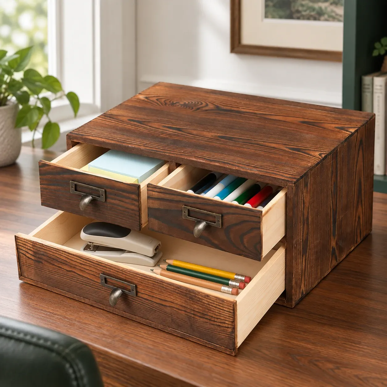 Marlow Desktop Drawers, shown in a workspace; stationery and styling objects are not included